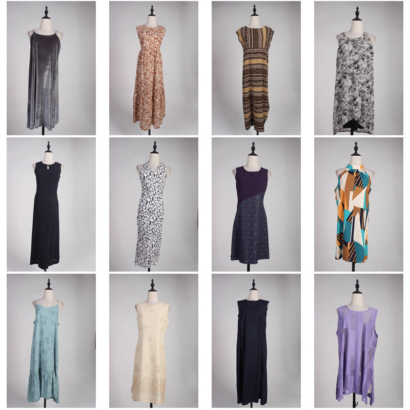 LY614古着vintage日系花色复古女装甜美风春秋季中长吊带连衣裙