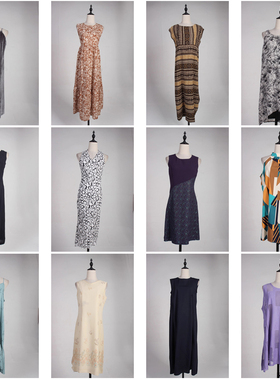 LY614古着vintage日系花色复古女装甜美风春秋季中长吊带连衣裙