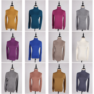 DM110古着vintage中古日系秋冬外穿打底高领纯色毛线针织打底衫女