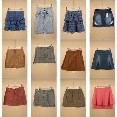 BK175古着vintage日制砖色复古风学院风美式夏季短裙牛仔裙半身裙