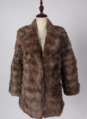 TM127-01558古着vintage冬季意大利复古风大翻领真皮草中长外套