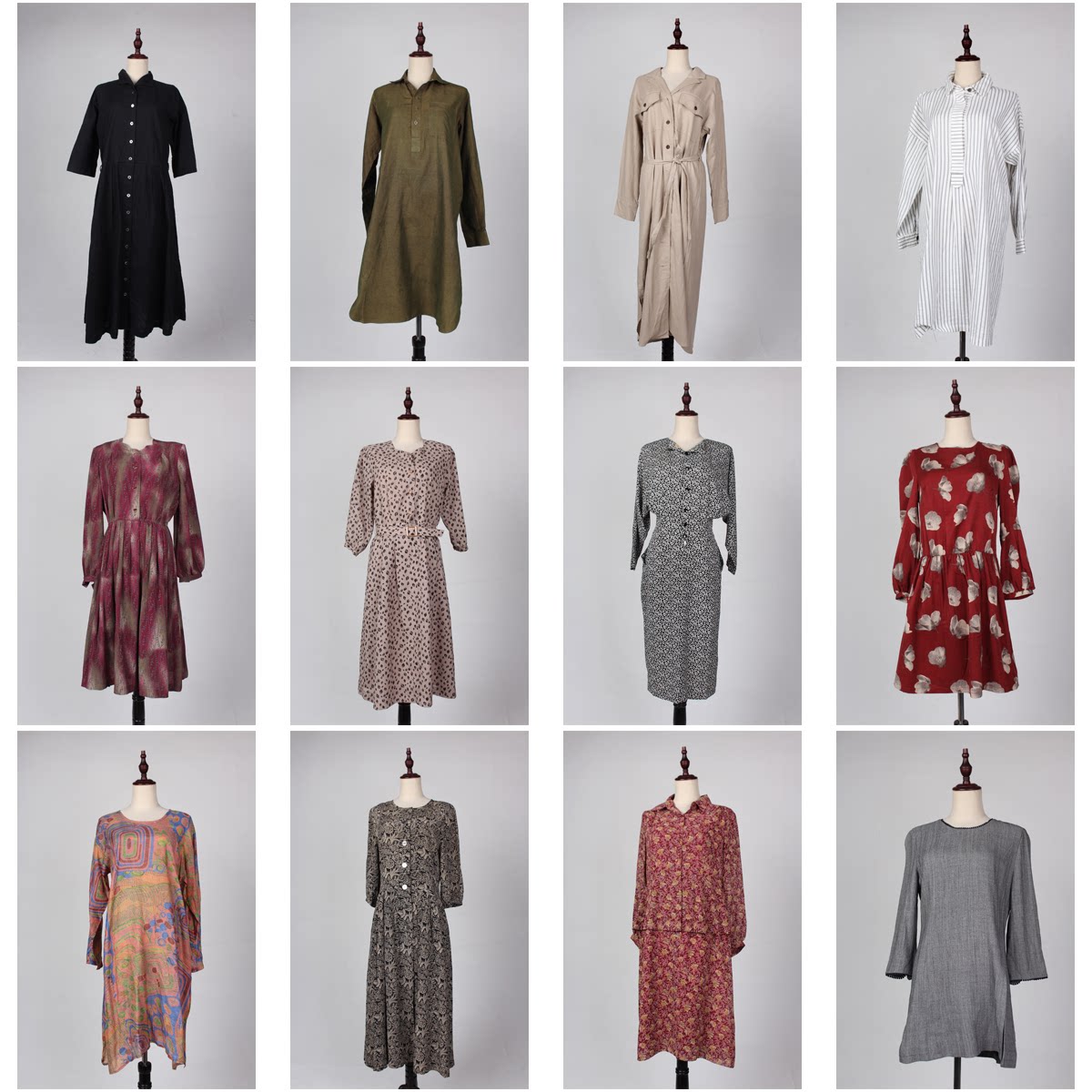 LY35古着vintage春夏中古休闲日常文艺女装复古风中长款连衣裙
