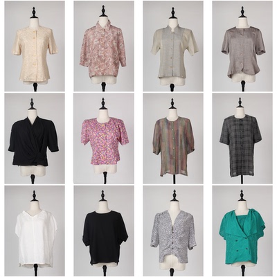 FC150古着vintage日制春夏中古花色复古风女装甜美风衬衫上衣