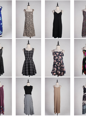 LY567古着vintage日系花色复古风女装甜美风夏季中长款吊带连衣裙