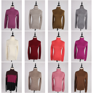 DM109古着vintage中古日系秋冬外穿打底高领纯色毛线针织打底衫女