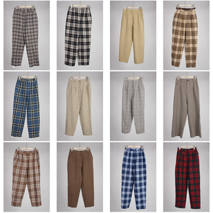 长裤 KZ179古着vintage春秋日系复古风萝卜裤 九分裤 哈伦裤 女 格子裤