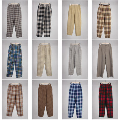 KZ179古着vintage春秋日系复古风萝卜裤格子裤哈伦裤九分裤长裤女