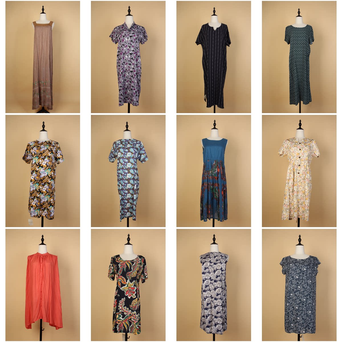 LY87古着vintage夏季短袖森系花色中古复古风宽松中长款连衣裙