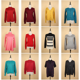 DM82古着vintage日系秋冬打底外穿基础款纯色羊毛针织衫上衣