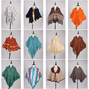 DA399古着vintage日系秋冬针织钩针毛线流苏森系甜美风披肩斗篷女