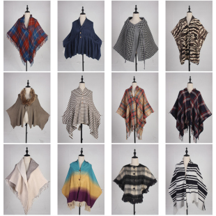 DA273古着vintage日系中古流苏针织毛线文艺复古春秋冬披肩斗篷女