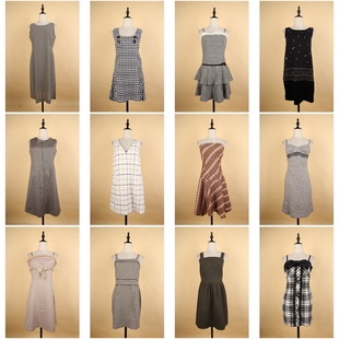 BX78古着vintage日系赫本风秋冬毛呢格子复古风无袖 背心裙连衣裙