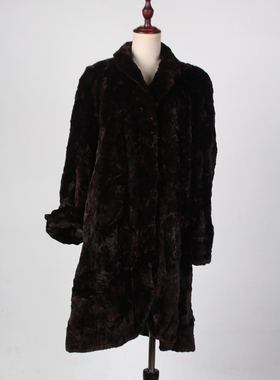 TM193-02481古着vintage真皮草貂绒中长款秋冬复古加厚大衣外套