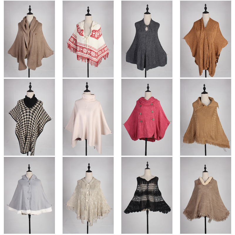 DA313vintage古着日系中古文艺复古风针织毛线流苏秋冬披肩斗篷女