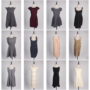 BX105古着vintage日系格子文艺风秋冬毛呢中长款复古风连衣裙