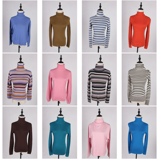 DM102古着vintage日系秋冬羊毛高领纯色简约百搭毛线针织打底衫女