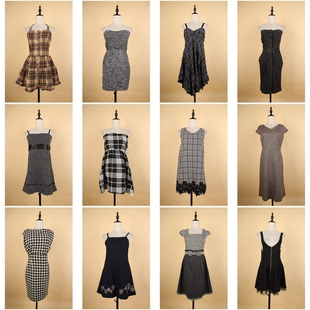 BX79古着vintage日系赫本风秋冬毛呢格子复古风无袖背心裙连衣裙