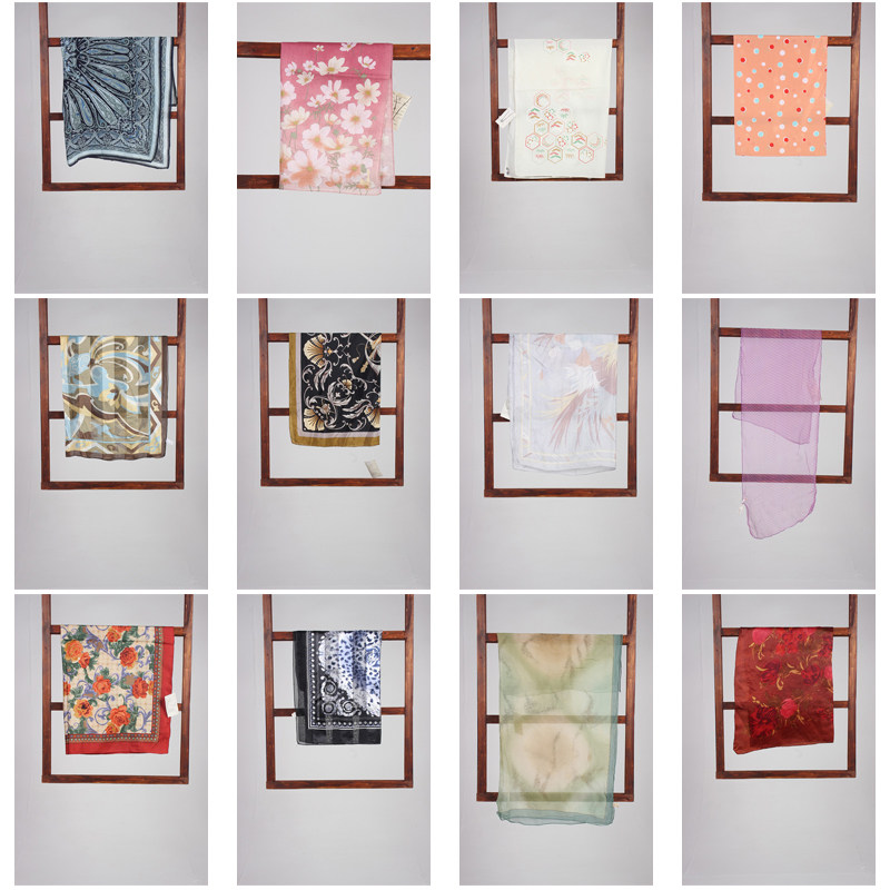 WJ340古着vintage甜美风春秋真丝绢丝巾围巾巴洛克方巾