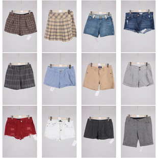 KZ183古着vintage春秋毛呢牛仔日系复古风休闲短裤 女