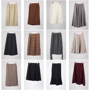 BK29古着复古vintage法式优雅女装轻熟风秋冬羊毛呢高腰半身裙