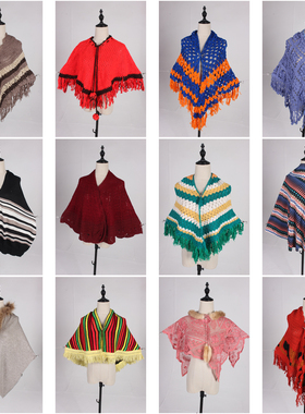 DA425古着vintage日系简约休闲百搭韩系针织毛线春秋披肩斗篷女