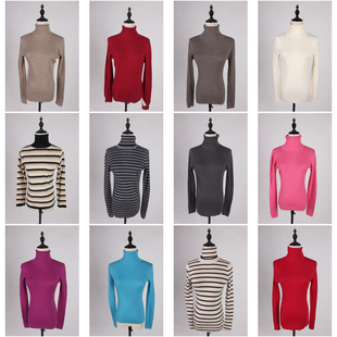 DM107古着vintage日系秋冬羊毛高领纯色简约百搭毛线针织打底衫女