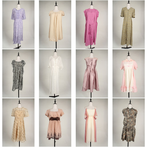 LK136古着vintage日系中古春秋复古风轻熟女装中长款连衣裙女