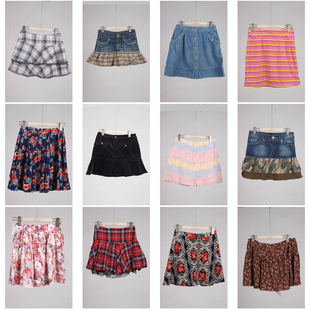 BK663古着vintage日系复古风碎花牛仔拼接设计款 甜美短裙半身裙夏