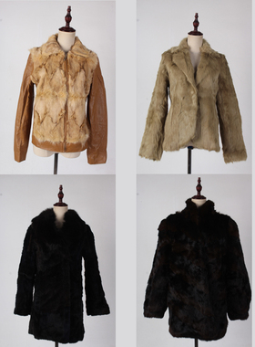 TM101古着vintage中古复古风设计款真皮草羚羊毛兔毛狐毛外套
