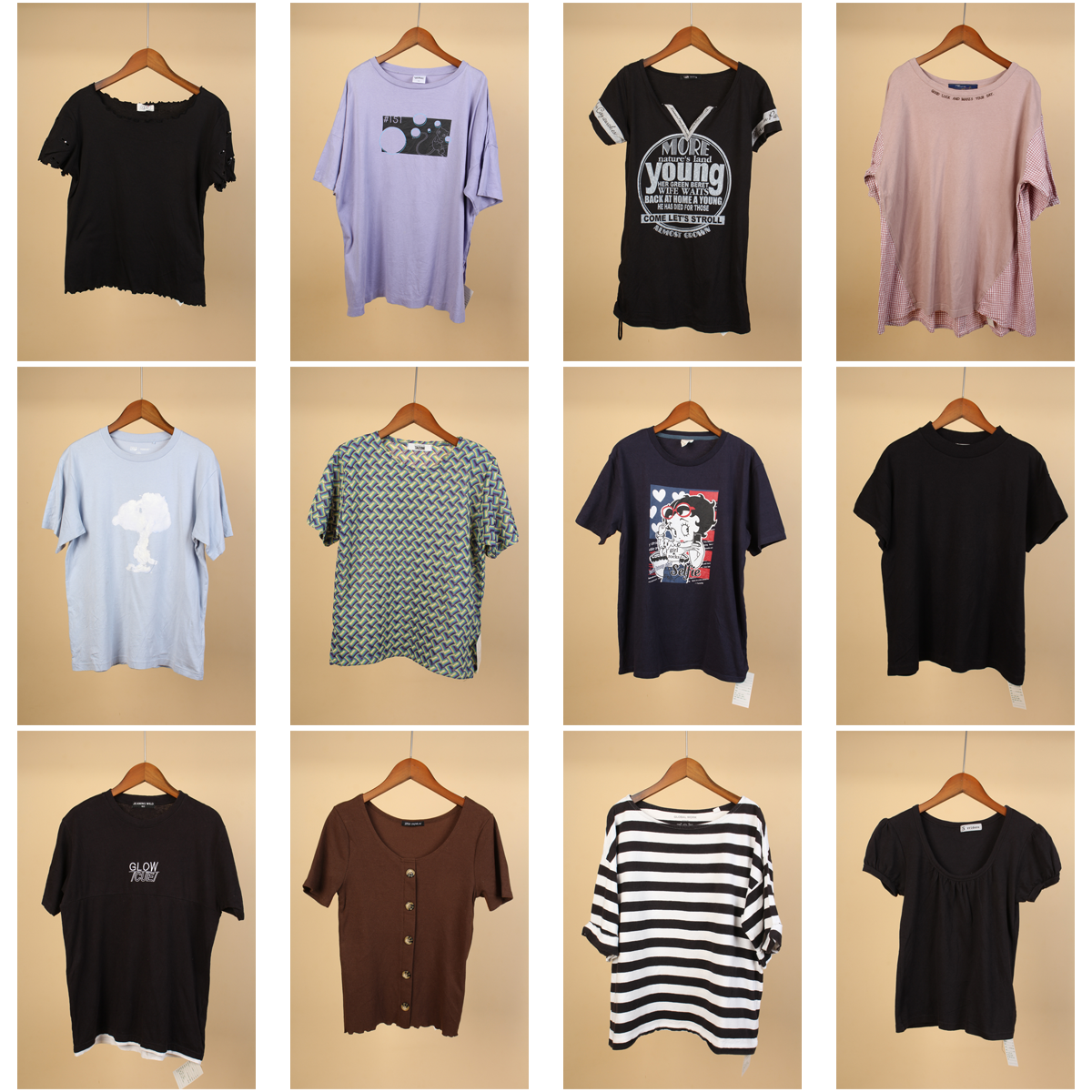 XT378古着vintage日制日常休闲美版宽松休闲印花字母圆领短袖T恤