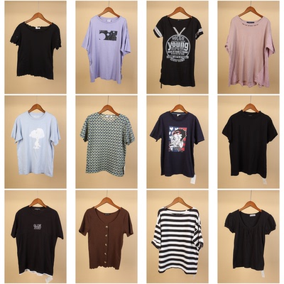 XT378古着vintage日制日常休闲美版宽松休闲印花字母圆领短袖T恤