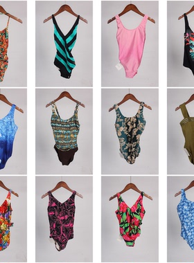 YW91古着vintage日系夏日海边沙滩度假游泳花色女装连体泳衣泳裤