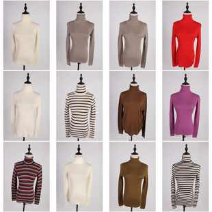 DM111古着vintage中古日系秋冬外穿打底高领纯色毛线针织打底衫女