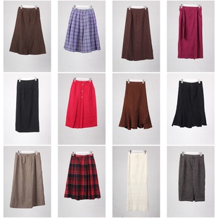 BK28vintage古着日本制法式优雅秋冬羊毛呢高腰古典复古风半身裙