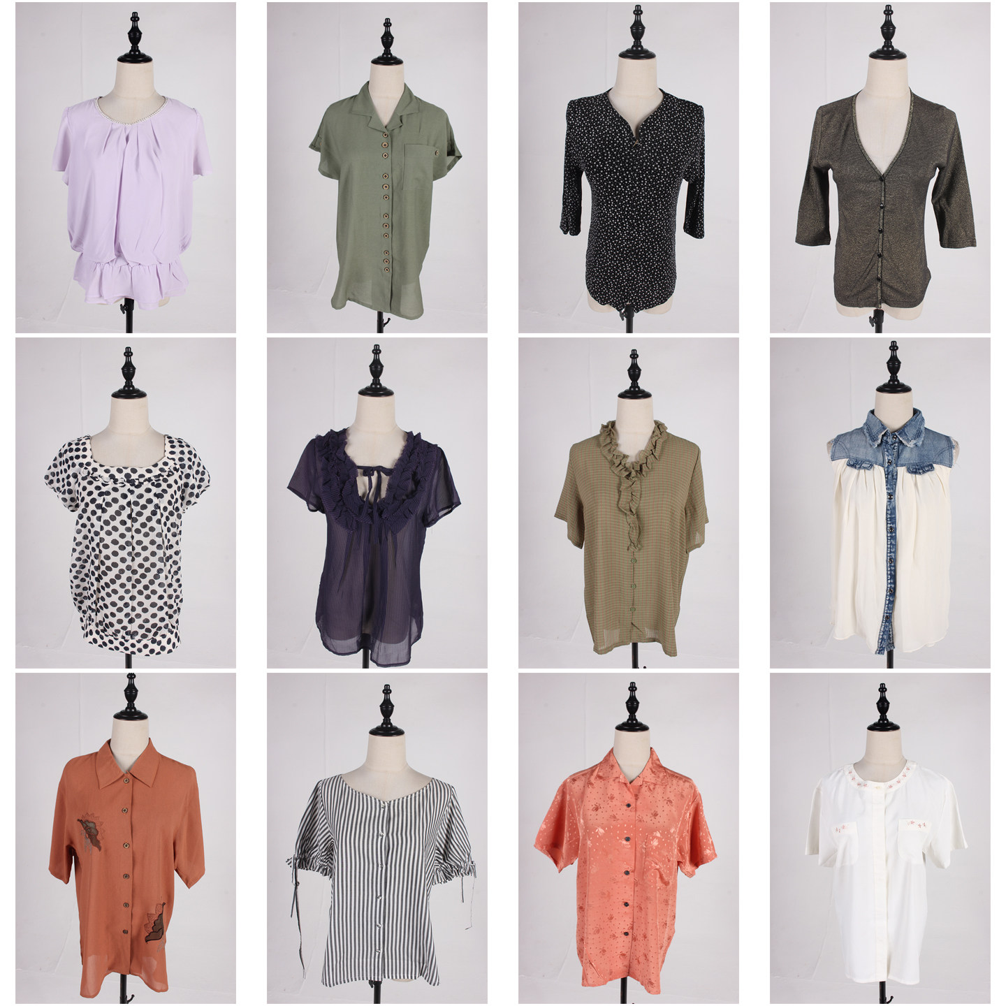 FC298古着vintage春夏中古日系简约休闲百搭花色短袖衬衫雪纺衬衣 - 发財卖衣店出品