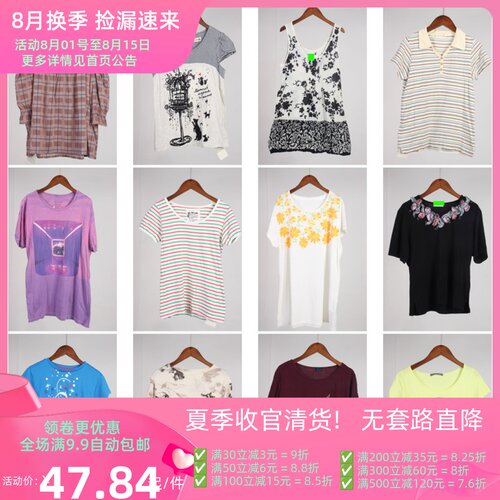 XT863古着vintage夏季美式休闲复古风百搭圆领短袖上衣