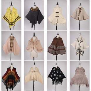 DA444古着vintage日系秋冬甜美风森系田园毛线针织流苏披肩斗篷女