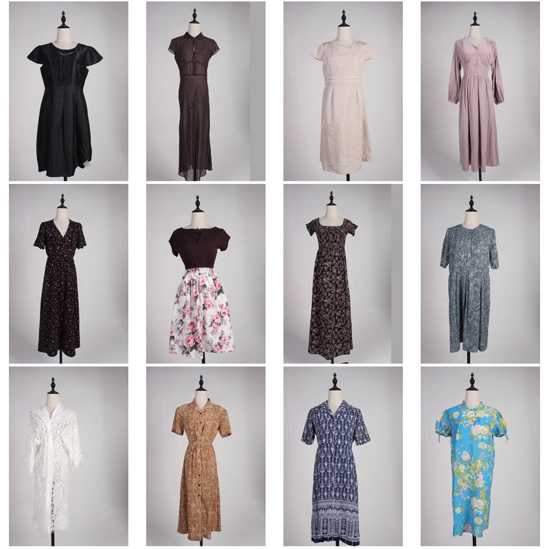 LY581古着vintage日系花色复古女装甜美风夏季中长款短袖连衣裙