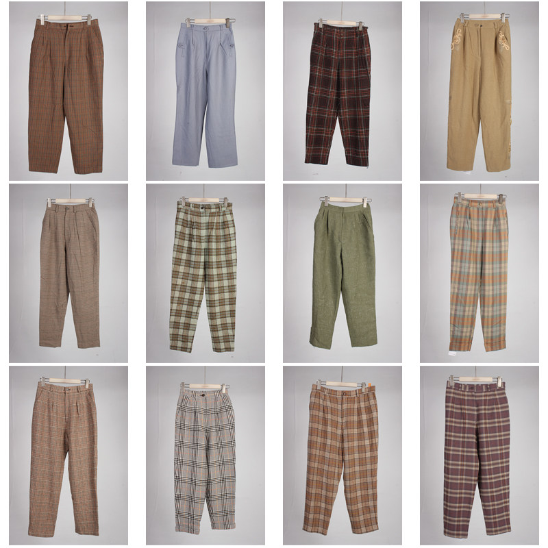 KZ176古着vintage春秋日系复古风萝卜裤格子裤哈伦裤九分裤长裤女,女装/女士精品,休闲裤,淘宝优惠券,粉丝福利购,淘宝优惠卷