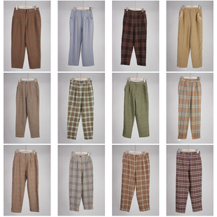 KZ176古着vintage春秋日系复古风萝卜裤格子裤哈伦裤九分裤长裤女