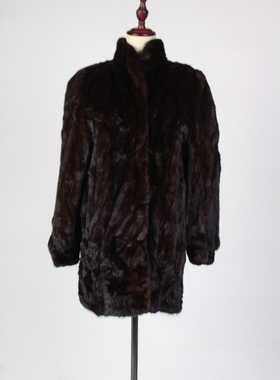 TM211-02578古着vintage冬季保暖真皮草水貂毛中长款大衣外套