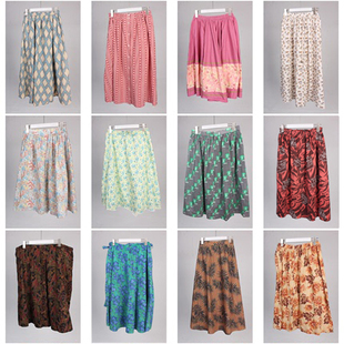 BK138古着vintage春夏文艺森系学院风棉质大摆甜美风中长款半身裙