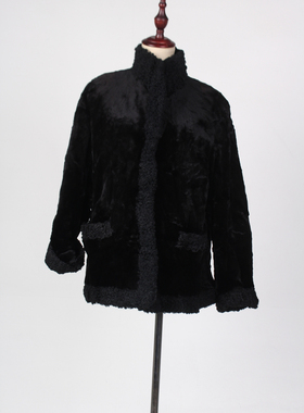 TM164-01964古着日本制冬季保暖中古vintage羚羊毛貂绒真皮草外套