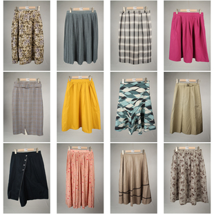 BK922古着vintage复古风格子条纹波点纯色日系春夏中长款半身裙