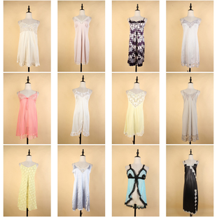 SQ130古着vintage日系甜美风初夏居家内搭蕾丝花边吊带中长款 睡裙