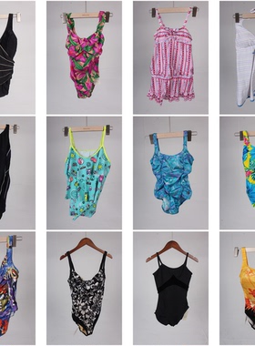 YW212古着vintage日系夏季海边沙滩度假风花色游泳连体泳衣泳裤女