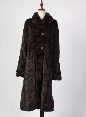 TM197-02499古着vintage秋冬中长款真皮草貂绒大衣外套