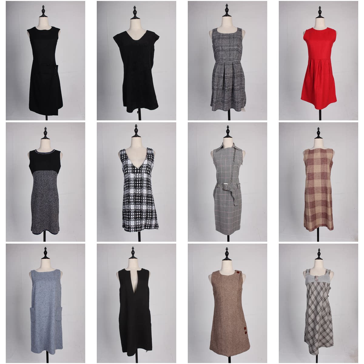 BX75古着vintage日系赫本风秋冬毛呢格子复古风无袖背心裙连衣裙