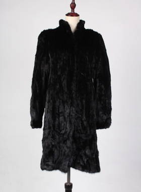 TM209-02570古着vintage冬季保暖真皮草水貂毛中长款大衣外套