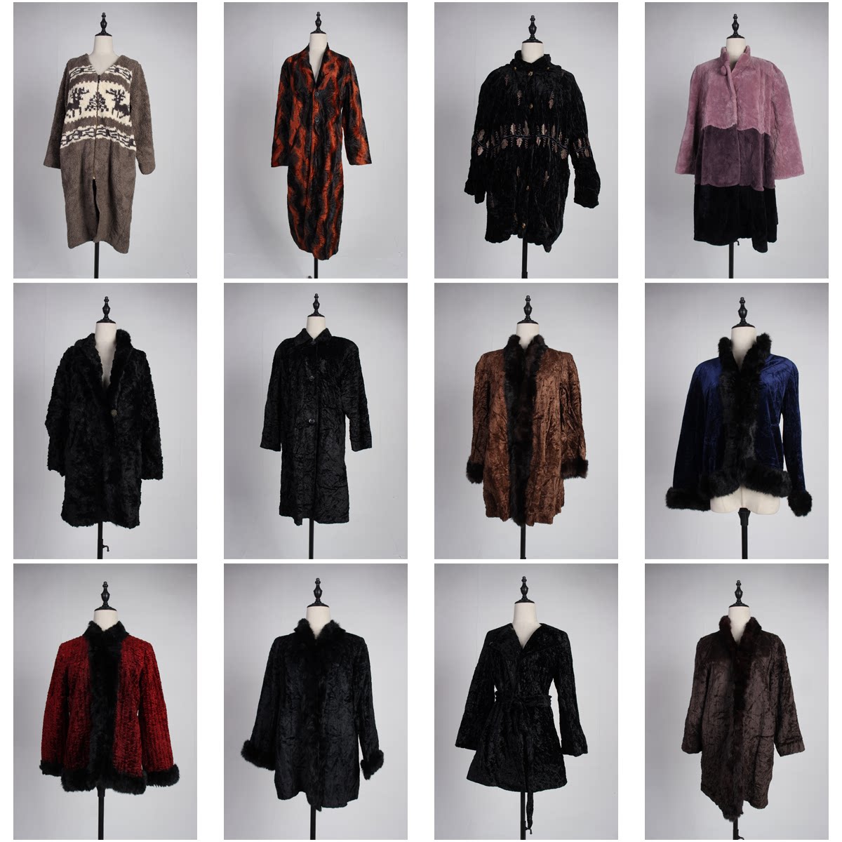 TB50古着vintage中古设计款欧美风人造毛仿皮草中长款大衣外套